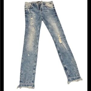 Zara Denim Jeans with Tan Leather Patch